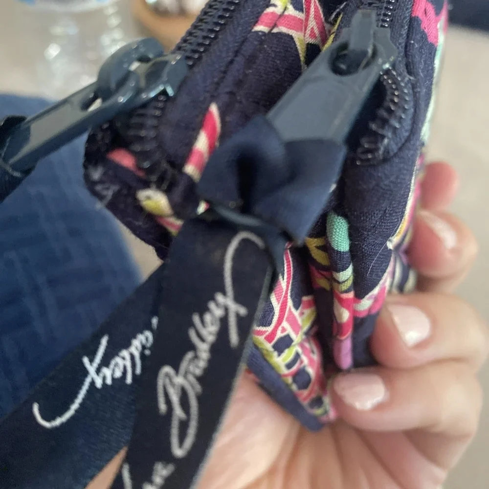 New Vera Bradley Plaid‎ Quilted Cosmetic Duo Navy Pink Blue Geometric & Floral